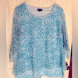 Multiples pretty blue lined blouse.